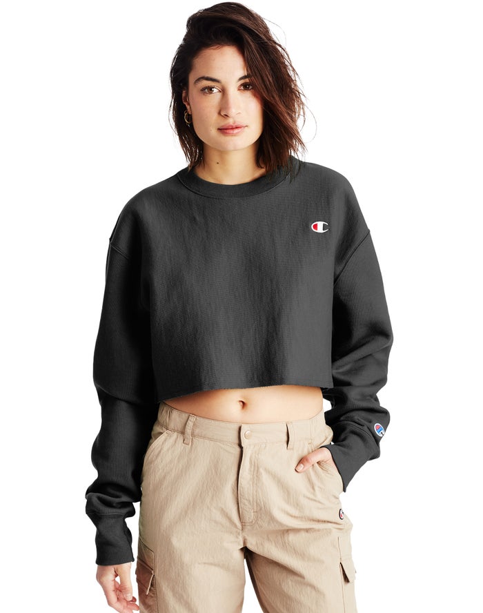 Champion Sweatshirt Dames - Zwart - Reverse Weave Cropped Cut-Off Crew ( 670215-LYG )